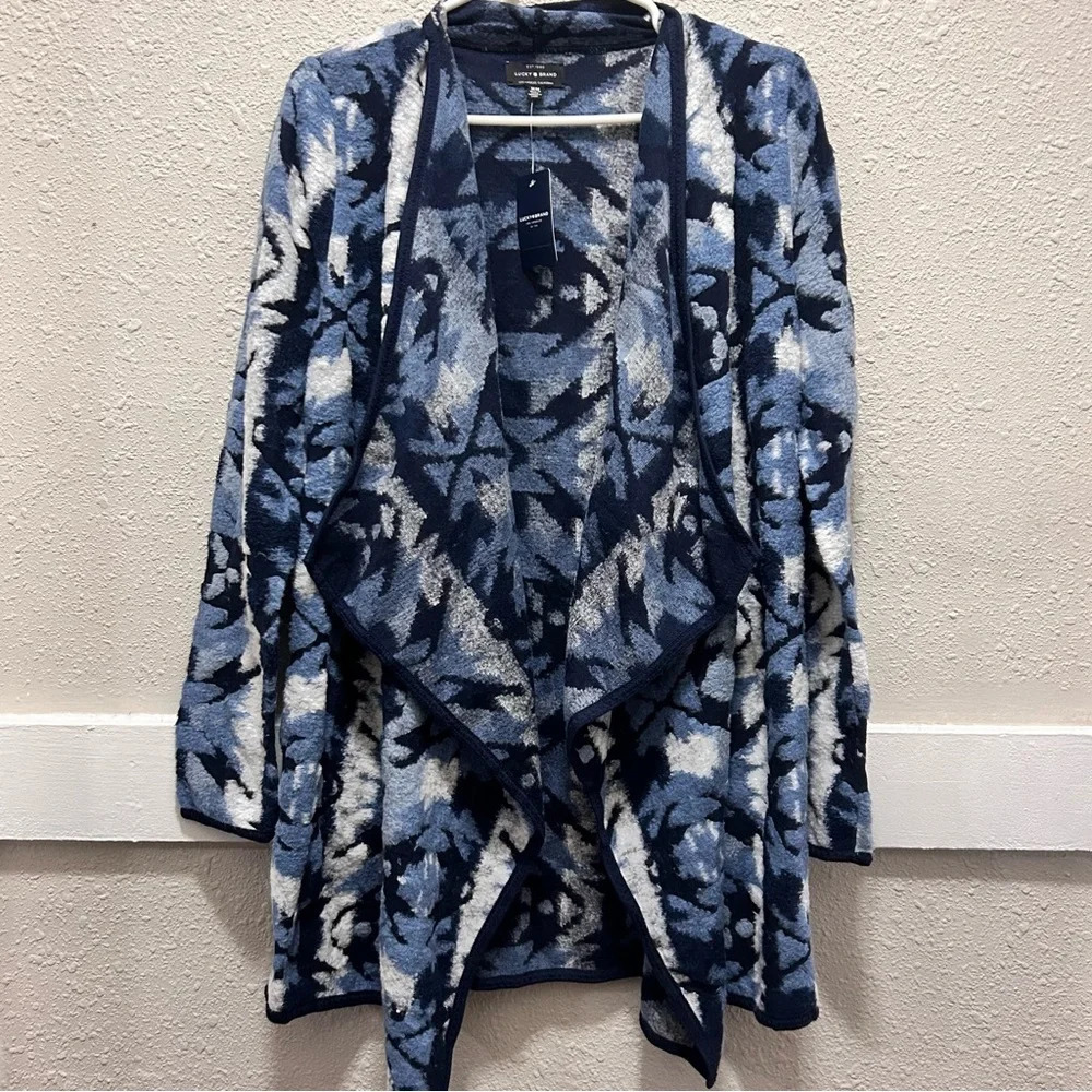 Lucky Brand Drape Cardigan Sweater Open Front Womens Size M Blue